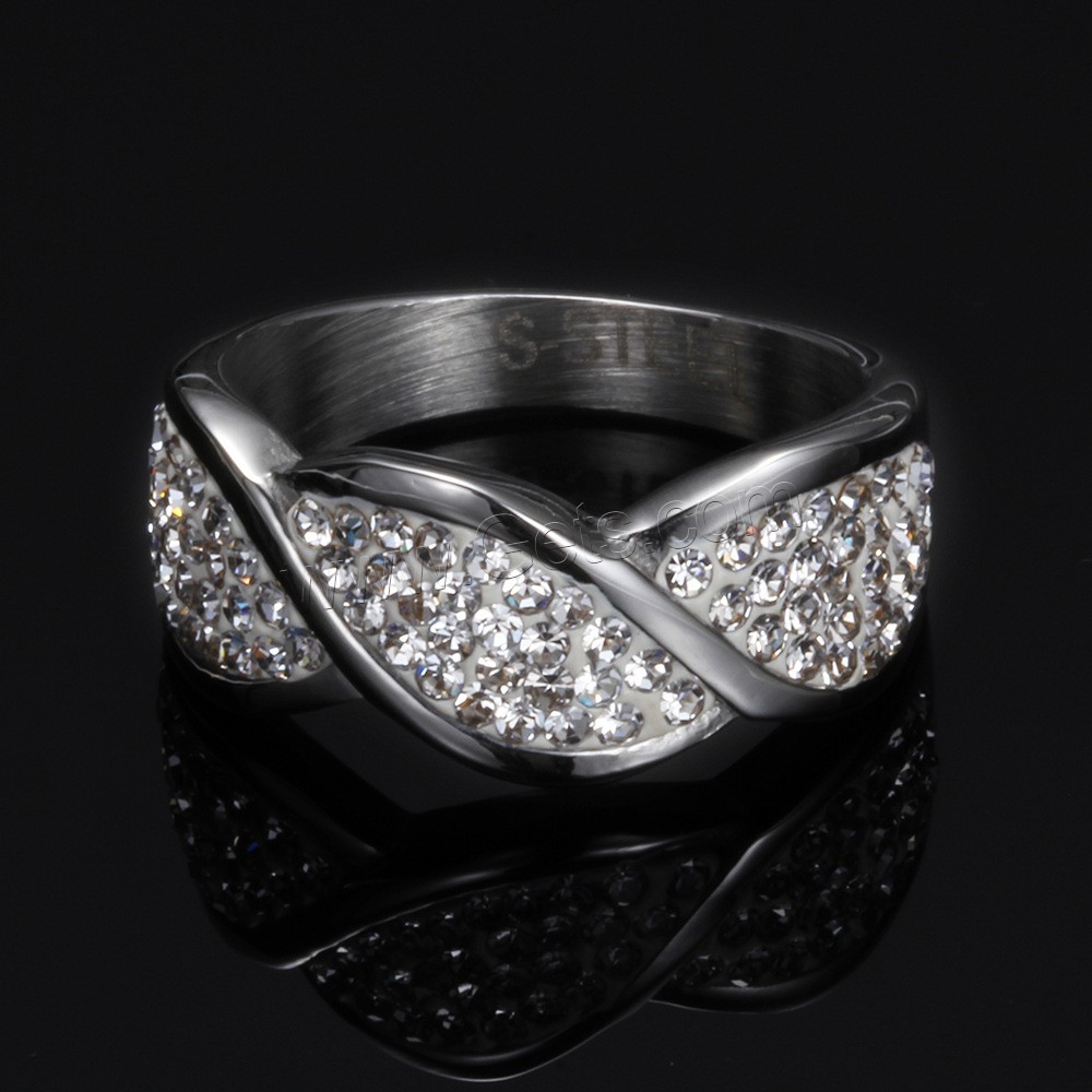 Titanium Steel Finger Ring, with Rhinestone Clay Pave, different size for choice & for woman & with rhinestone, original color, 10mm, US Ring Size:6-9, Sold By PC