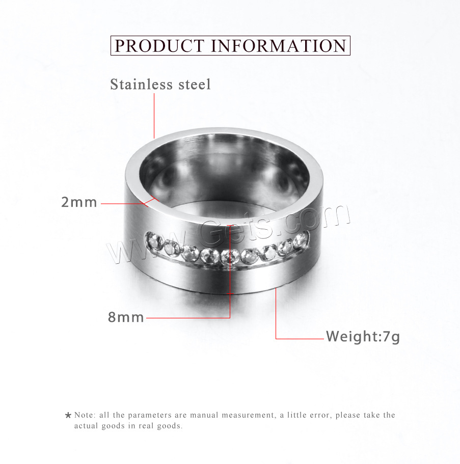Cubic Zirconia Stainless Steel Finger Ring, Donut, Unisex & different size for choice & micro pave cubic zirconia, original color, 8mm, 2mm, US Ring Size:6-13, Sold By PC