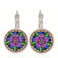 Glass Zinc Alloy Earring, with Glass, Round, plated, with flower pattern & for woman, 18mm 