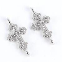 Rhinestone Zinc Alloy Connector, Cross, silver color plated & with rhinestone & 1/1 loop, 21*11mm 