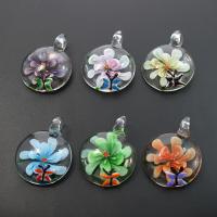 Inner Flower Lampwork Pendants, Flat Round, mixed colors Approx 7mm 