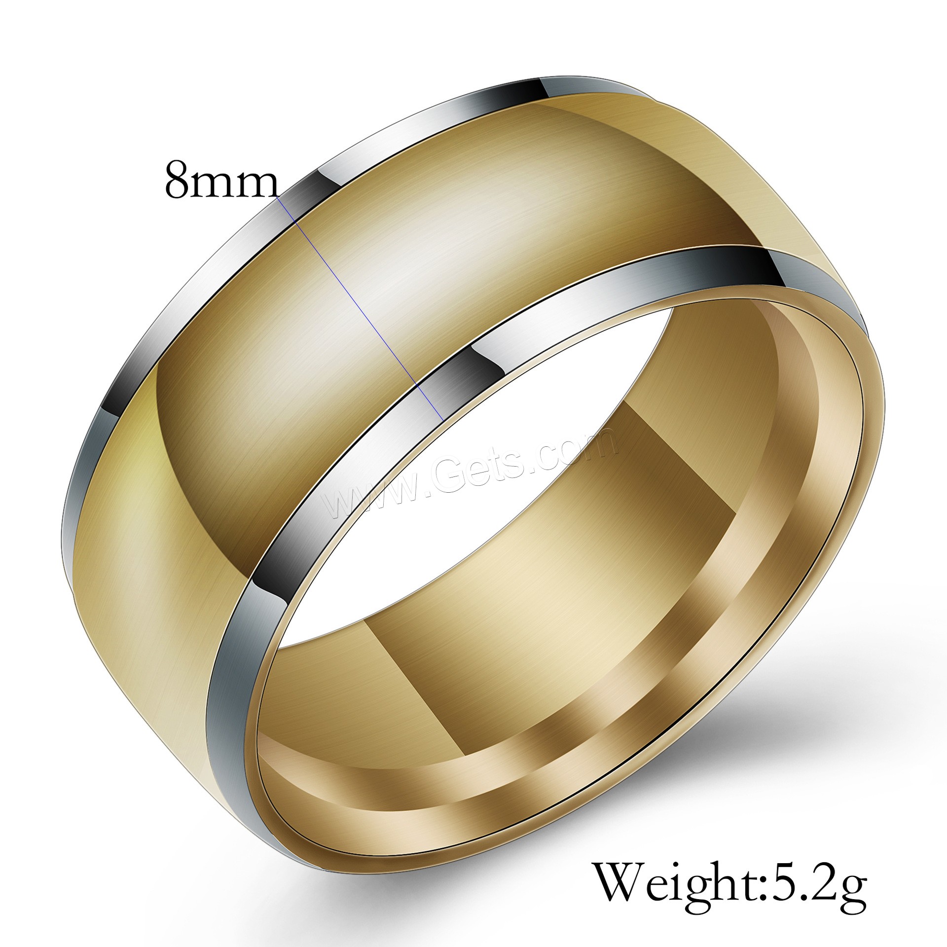 Кольцо из нержавеющей стали, нержавеющая сталь, Кольцевая форма, плакирован золотом, разный размер для выбора & Мужский, 8mm, размер:7-12, продается PC