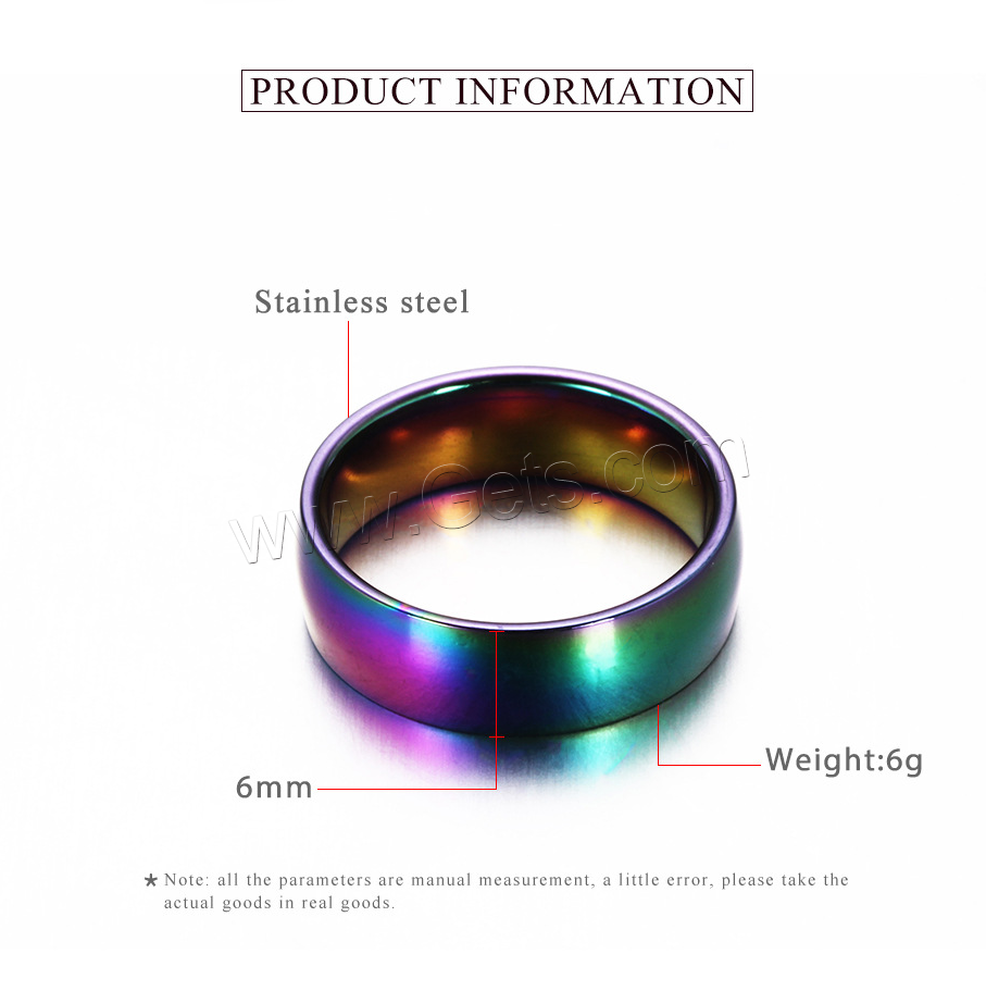 Stainless Steel Finger Ring, Donut, plated, different size for choice & for man, multi-colored, 6mm, US Ring Size:6-12, Sold By PC