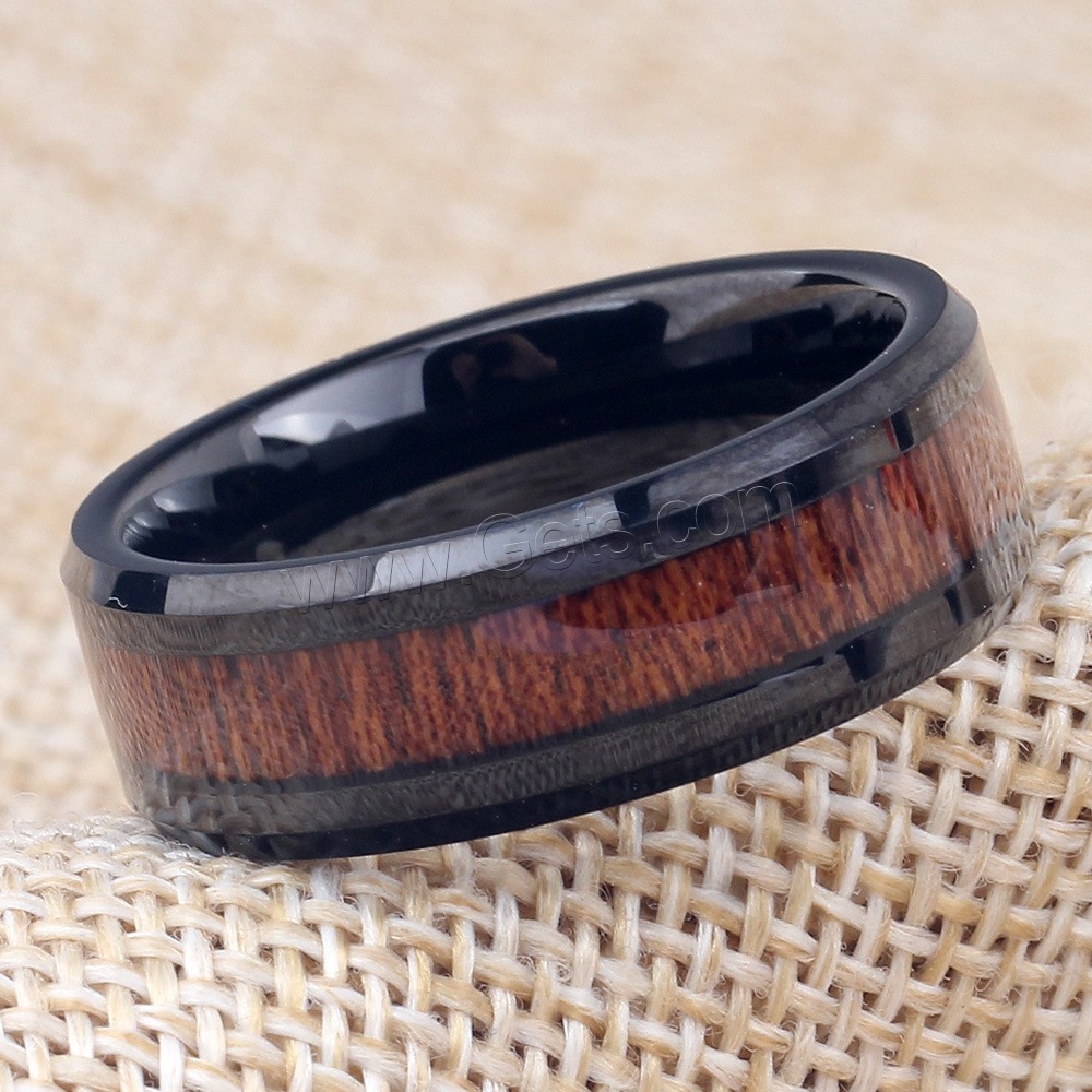 Tungsten Steel Finger Ring, with Wood, Donut, black ionic, different size for choice & for man, 8mm, US Ring Size:7-12, Sold By PC
