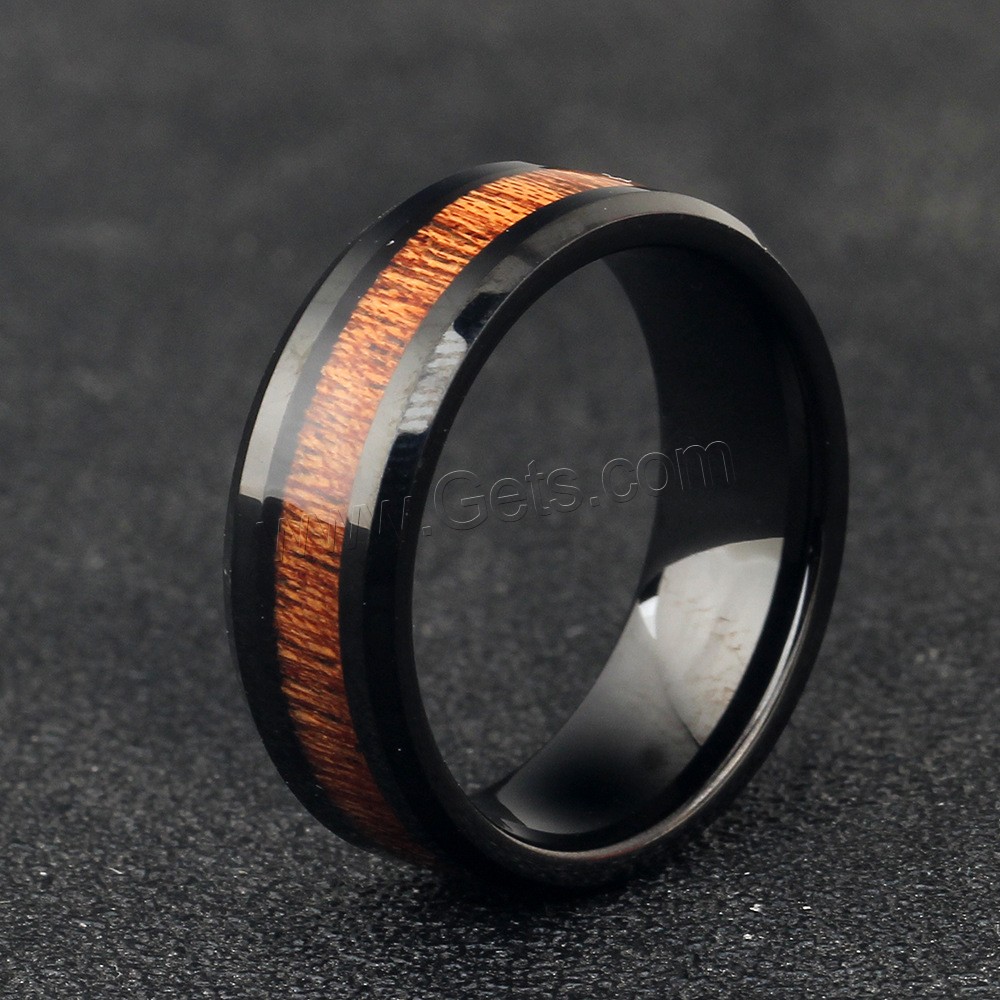 Tungsten Steel Finger Ring, with Wood, Donut, black ionic, different size for choice & for man, 8mm, US Ring Size:7-12, Sold By PC