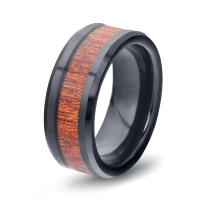 Tungsten Steel Finger Ring, with Wood, Donut, black ionic & for man, 8mm, US Ring 
