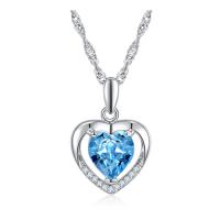 Brass Heart Pendants, silver color plated, for woman & with cubic zirconia 20*14mm 