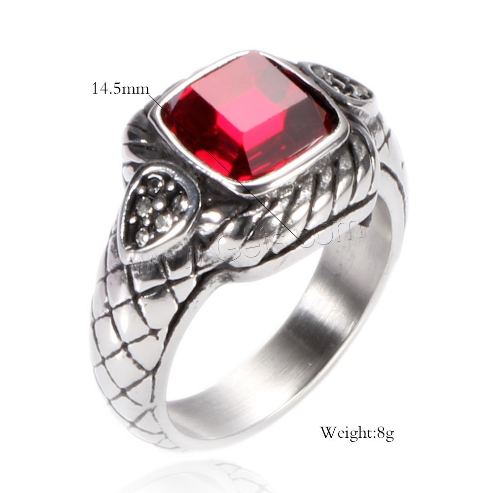 Титан Сталь палец кольцо, титан, с красный агат, плакированный цветом под старое серебро, разный размер для выбора & Мужский, 14.5mm, размер:7-12, продается PC