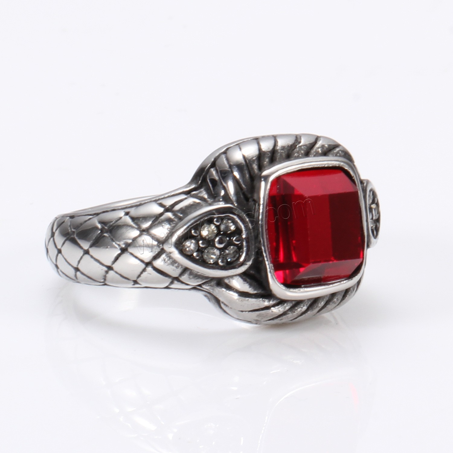 Titanium Steel Finger Ring, with Red Agate, antique silver color plated, different size for choice & for man, 14.5mm, US Ring Size:7-12, Sold By PC