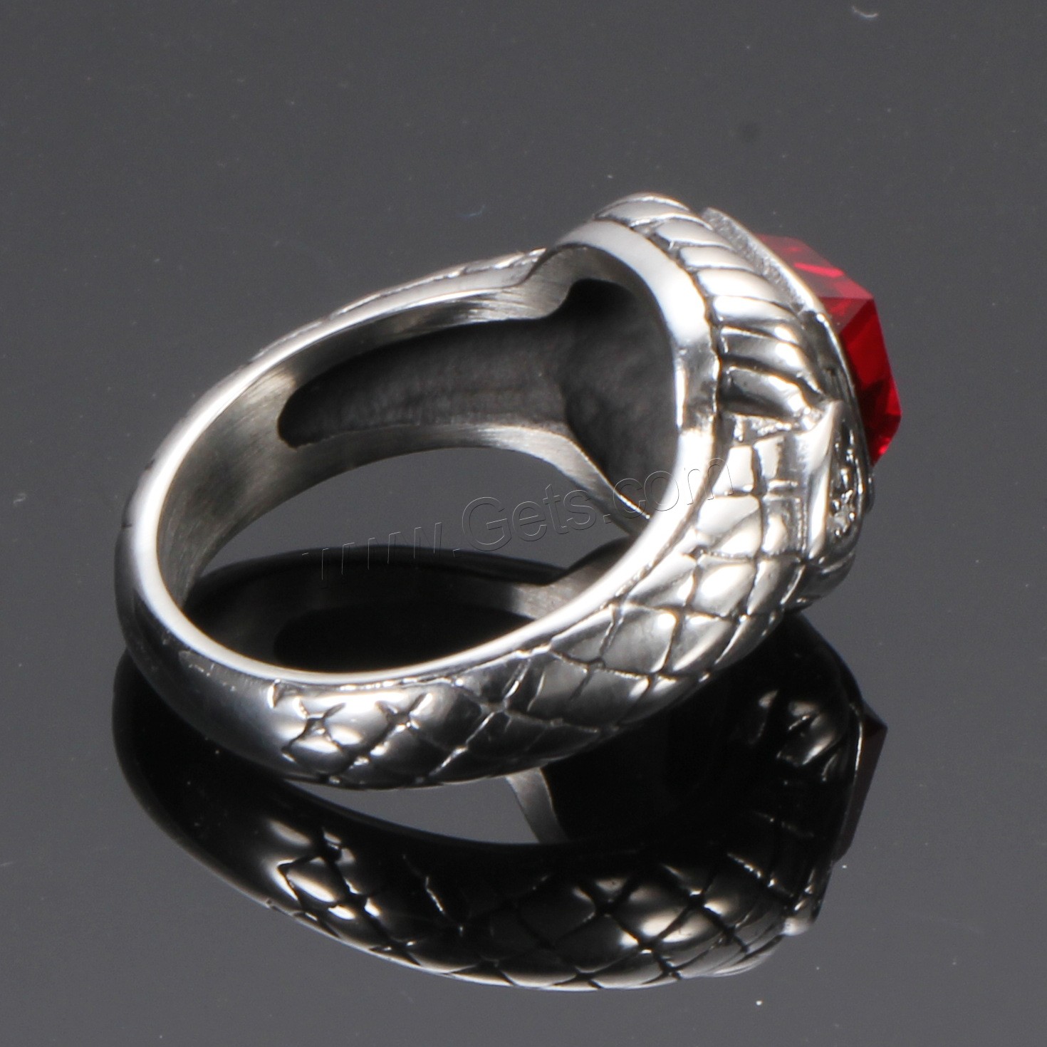 Titanium Steel Finger Ring, with Red Agate, antique silver color plated, different size for choice & for man, 14.5mm, US Ring Size:7-12, Sold By PC