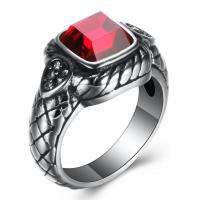 Titanium Steel Finger Ring, with Red Agate, antique silver color plated & for man, 14.5mm, US Ring 