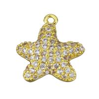Cubic Zirconia Micro Pave Brass Pendant, Starfish, gold color plated, micro pave cubic zirconia Approx 1.5mm 