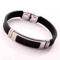 Silicone Stainless Steel Bracelets, Donut, Unisex, black, 190.5mm 