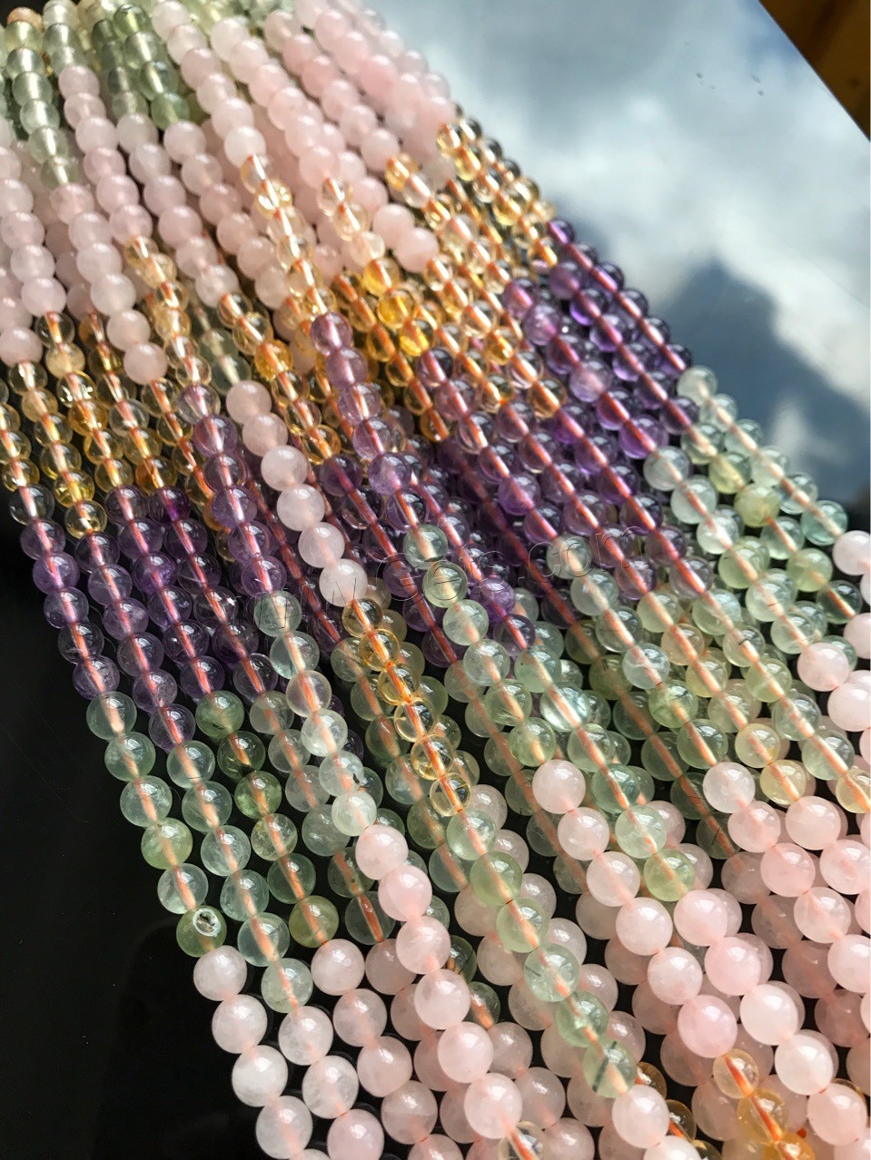 Perles nature de couleur Mix, Cristal naturel, Rond, normes différentes pour le choix, 6mm,8mm,10mm,12mm, Vendu par brin