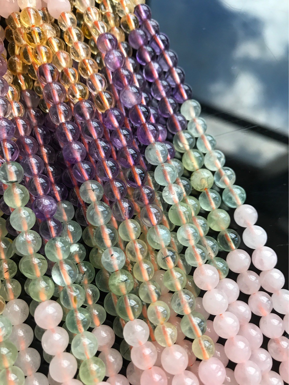 Perles nature de couleur Mix, Cristal naturel, Rond, normes différentes pour le choix, 6mm,8mm,10mm,12mm, Vendu par brin