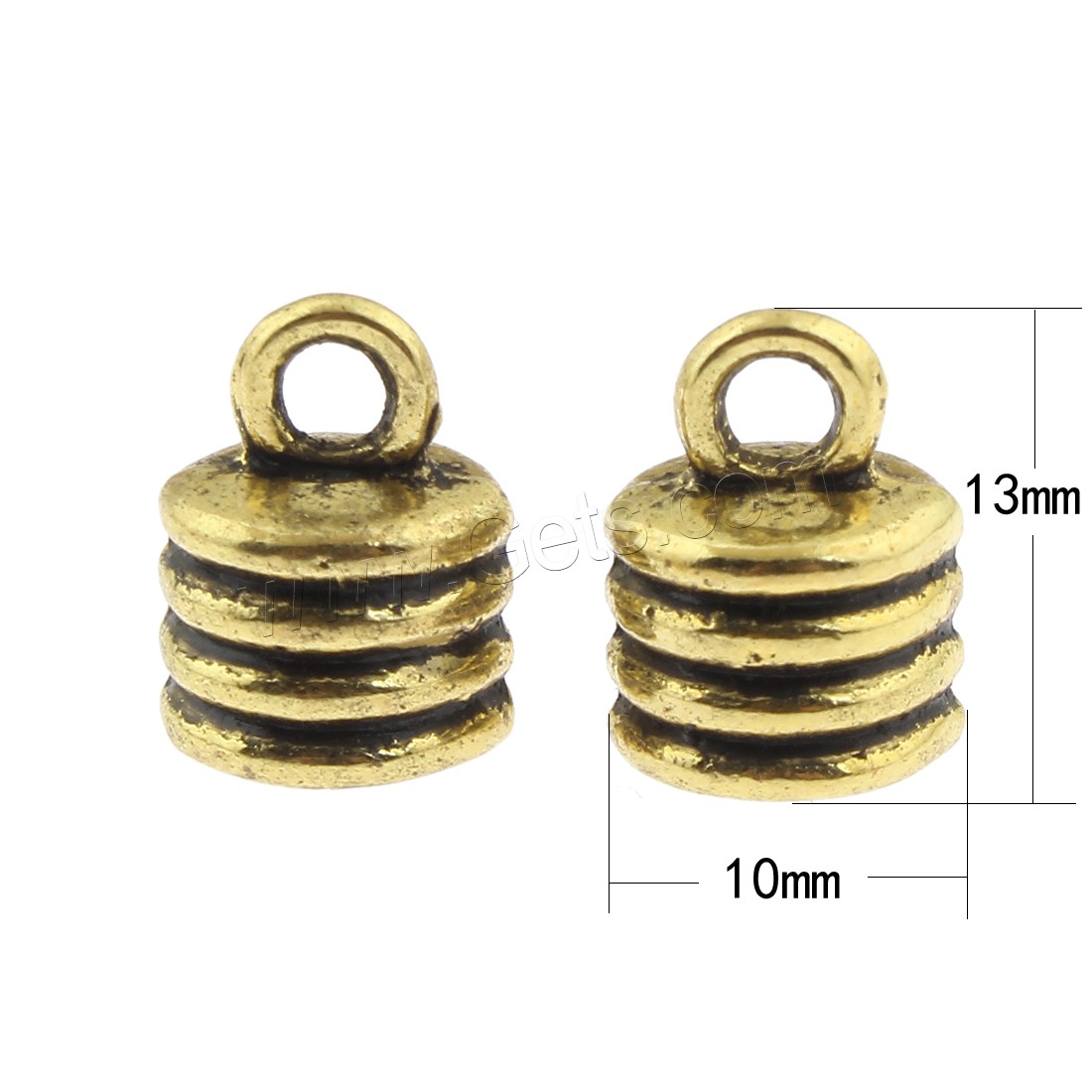 Zinc Alloy End Cap, antique gold color plated, lead & cadmium free, 10x13mm, Hole:Approx 3mm, Approx 300PCs/Bag, Sold By Bag