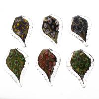 Inner Flower Lampwork Pendants, Leaf, gold sand, mixed colors Approx 9mm 