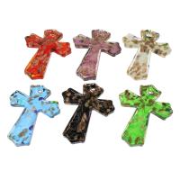 Lampwork Pendants, Cross, gold sand, mixed colors Approx 3mm 