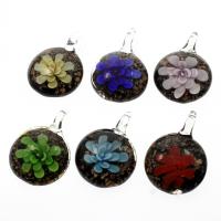 Inner Flower Lampwork Pendants, Flat Round, gold sand, mixed colors Approx 9mm 