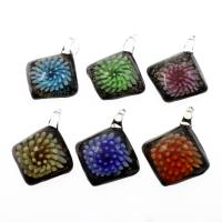 Inner Flower Lampwork Pendants, Squaredelle, gold sand, mixed colors Approx 8mm 