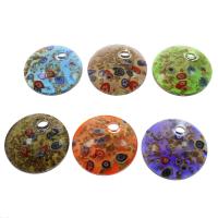 Inner Flower Lampwork Pendants, Flat Round, gold sand, mixed colors Approx 8mm 