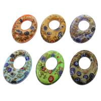 Inner Flower Lampwork Pendants, Flat Oval, gold sand, mixed colors Approx 