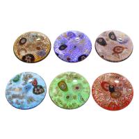 Inner Flower Lampwork Pendants, Flat Round, silver foil, mixed colors Approx 5mm 