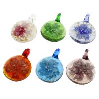 Inner Flower Lampwork Pendants, Flat Round, gold sand, mixed colors Approx 6mm 