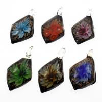 Inner Flower Lampwork Pendants, Rhombus, gold sand, mixed colors Approx 8mm 