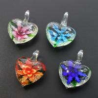 Inner Flower Lampwork Pendants, Heart, mixed colors Approx 7mm 