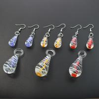 Lampwork Jewelry Sets, pendant & earring, iron earring hook, Teardrop, platinum color plated, inner twist, mixed colors  Approx 10mm 