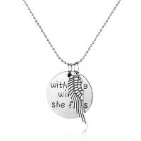 Zinc Alloy Necklace, Flat Round, platinum color plated, oval chain & with letter pattern & for woman & blacken Approx 15.7 Inch 