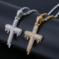Brass Sweater Chain Necklace, Cross, plated, Unisex & micro pave cubic zirconia nickel, lead & cadmium free Approx 24 Inch 