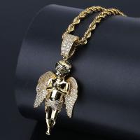 Brass Sweater Necklace, Angel, 18K gold plated, micro pave cubic zirconia & for man, nickel, lead & cadmium free Approx 23.6 Inch 
