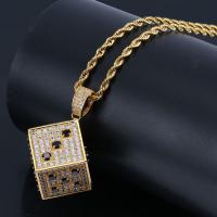 Brass Sweater Necklace, Dice, plated, micro pave cubic zirconia & for man nickel, lead & cadmium free Approx 24 Inch 