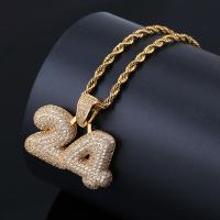 Brass Sweater Necklace, Number, plated, micro pave cubic zirconia & for man nickel, lead & cadmium free Approx 24 Inch 