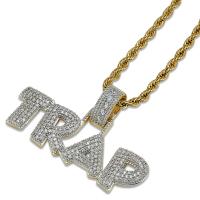 Brass Sweater Necklace, Alphabet Letter, gold color plated, micro pave cubic zirconia & for man, nickel, lead & cadmium free Approx 24 Inch 