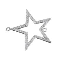 Cubic Zirconia Micro Pave Brass Connector, Star, silver color plated, micro pave cubic zirconia & 1/1 loop Approx 1.5mm 