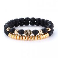 Natural Stone Bracelet, with Zinc Alloy, plated, Unisex & micro pave cubic zirconia nickel, lead & cadmium free, 210*8mm 