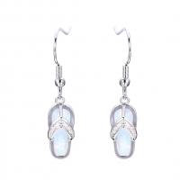 Sterling Silver Drop Earring, Brass, with Opal, Slipper, plated, for woman & with rhinestone 17mm 