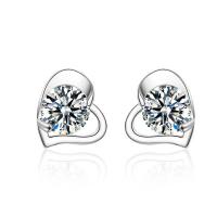 Sterling Silver Cubic Zirconia Earring, 925 Sterling Silver, Heart, for man & waterproof & with cubic zirconia, 7*7mm 
