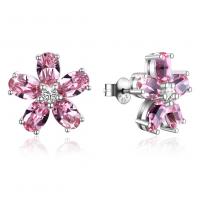 Sterling Silver Stud Earring, 925 Sterling Silver, Flower, for woman & with rhinestone 15*15mm 