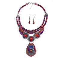 Resin Jewelry Sets, Plastic, necklace, with Resin, brass earring hook, for woman & with rhinestone 10*50mm,450 