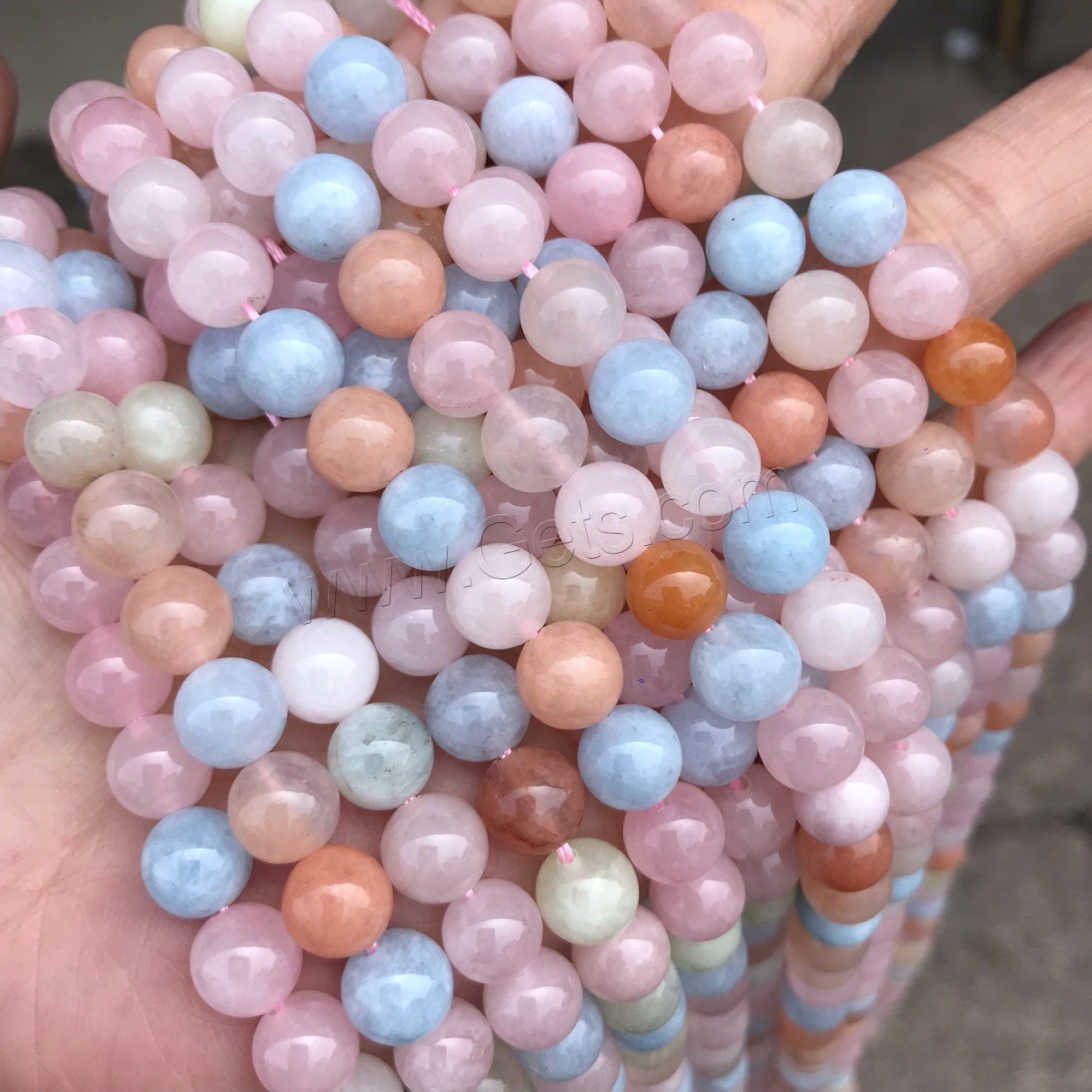 Morganit Perlen, rund, poliert, verschiedene Größen vorhanden, 6mm,8mm,10mm, verkauft von Strang