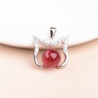 Brass Jewelry Pendants, with Strawberry Quartz, silver color plated & for woman, pink, 29*12mm,13*14mm 