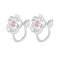 Rhinestone Brass Drop Earring, Flower, silver color plated, for woman & with rhinestone, 16*15mm 