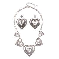 Rhinestone Zinc Alloy Jewelry Set, earring & necklace, Heart, plated, for woman & with rhinestone lead & cadmium free Approx 23.2 Inch 