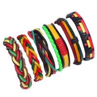 Cowhide Bracelets, with Linen & PU Leather & Zinc Alloy, 6 pieces & Adjustable & Unisex & woven pattern, 180mm Approx 7 Inch 