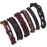 Cowhide Bracelets, with PU Leather, 6 pieces & Adjustable & Unisex & woven pattern, 180mm Approx 7 Inch 