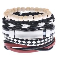 Cowhide Bracelets, with Linen & Zinc Alloy, 5 pieces & Adjustable 180mm Approx 7 Inch 